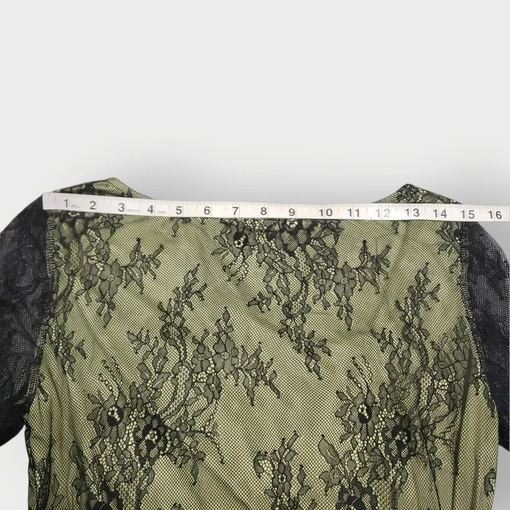 Cider Green Black Lace Flare Long Bell Sleeve Crop Top Fairycore Goth Large - Picture 11 of 12